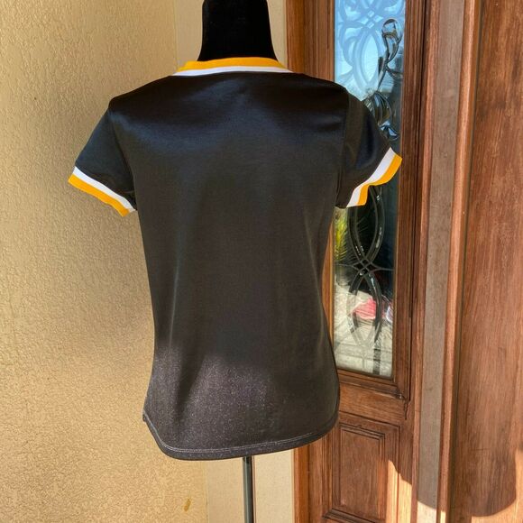 NFL For Her Womens Top Size Large Black Gold White Sexy Lace Up Fitted Steelers - Picture 2 of 5